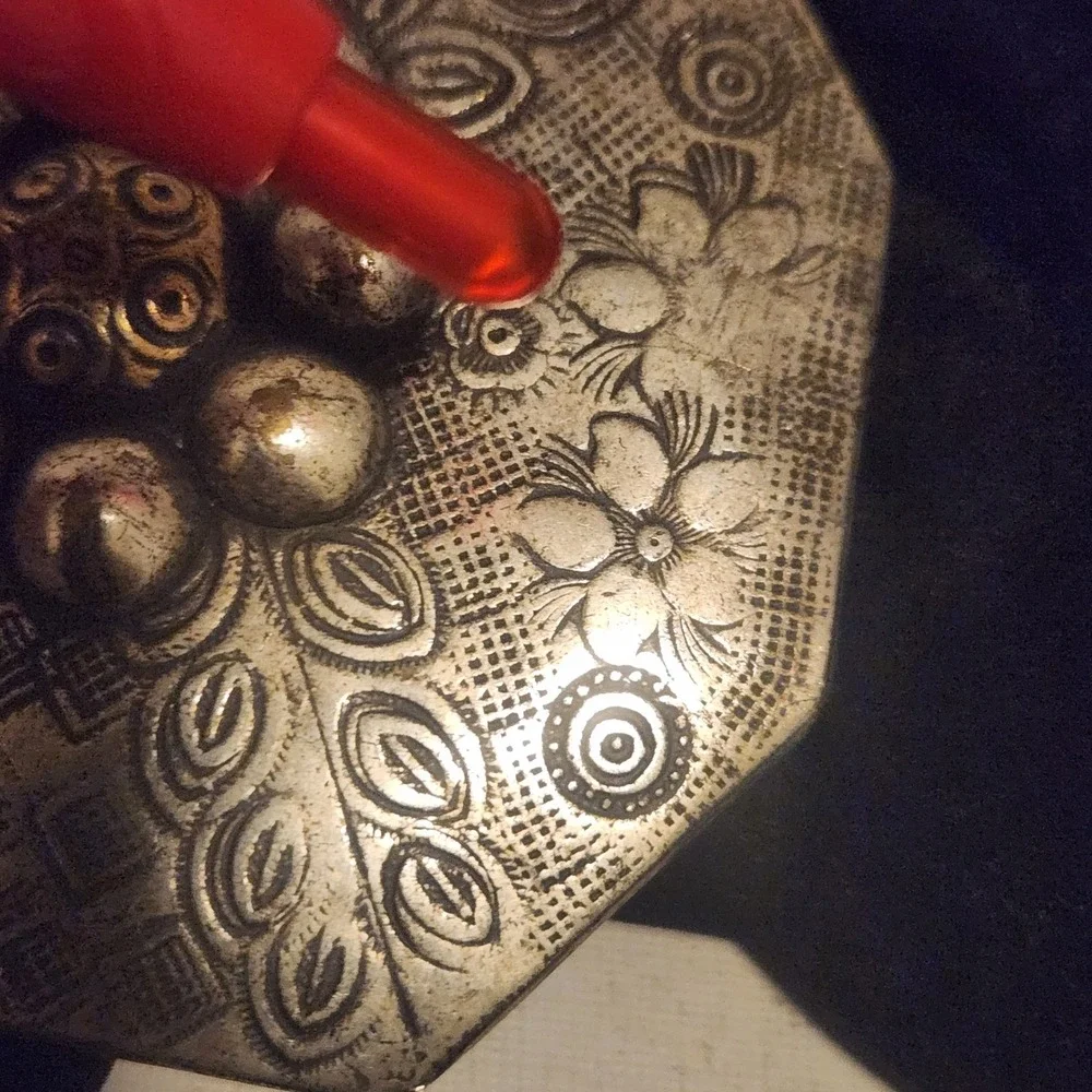 Vintage Octagonal Floral Etched Mixed Metal Belt Buckle Silver‎ Brass Tone Boho